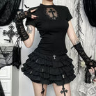 A Girl Wear a Black Gothic Cross T-Shirt - Femboy Fashion