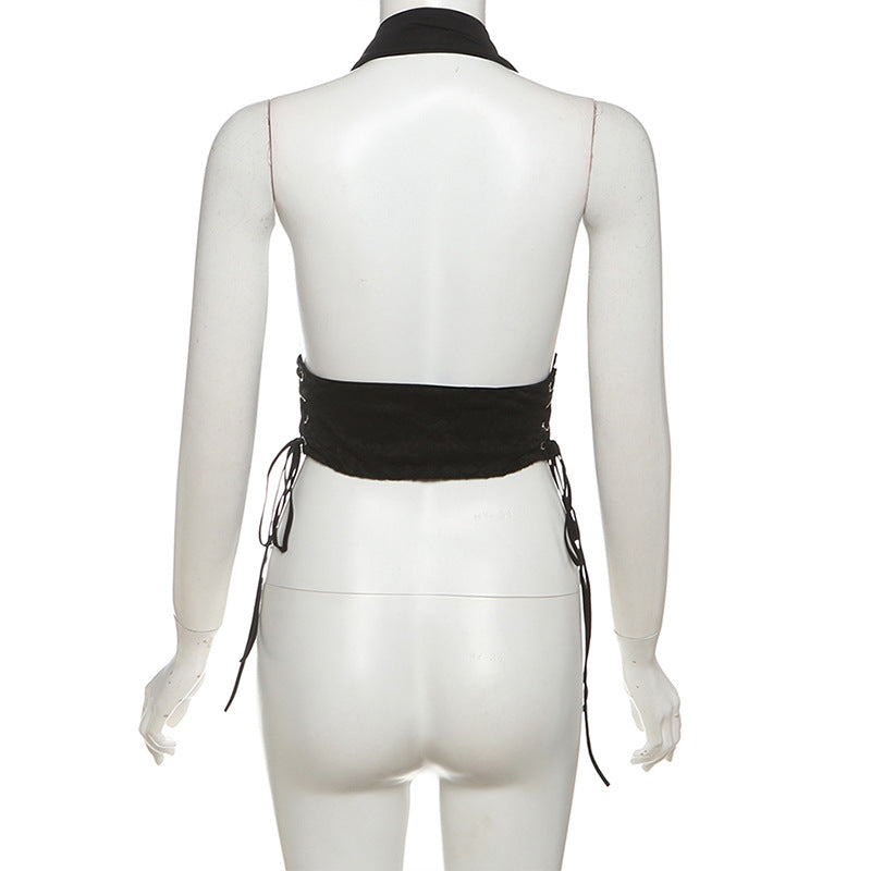 Sexy Black Halter Backless Top Back