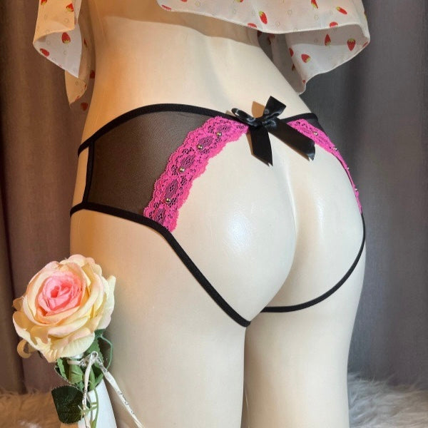 Black Lace Cutout Cameltoe Panties - Femboy Fashion