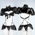 Sexy Black Leather Backless Lingerie Front And back - Femboy Fashion