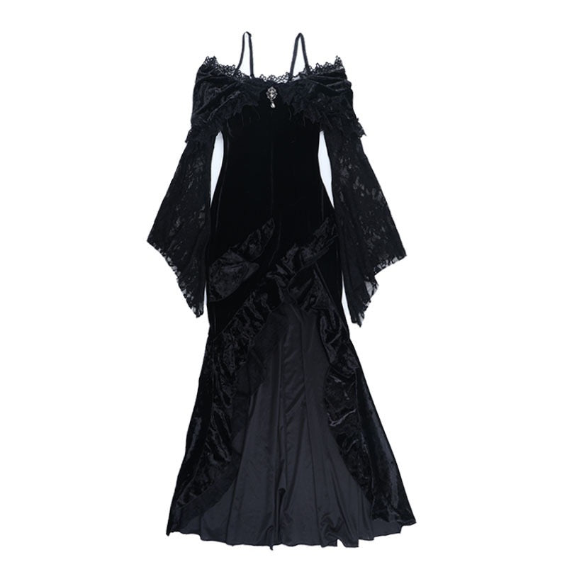 Sexy black long sleeve floral dress front