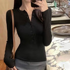 Black Slim Fit T-shirt Long Sleeve - Femboy Fashion