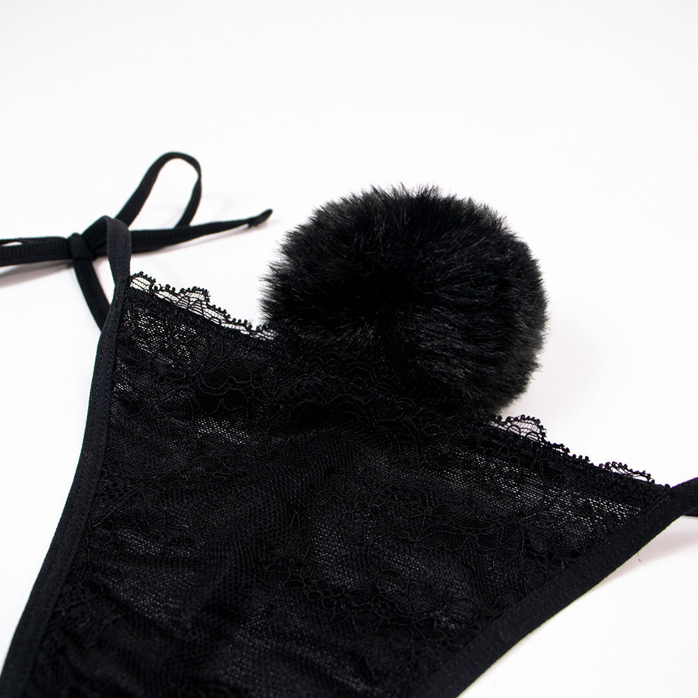 Black Bunny Tail Thong Detail - Femboy Fashion