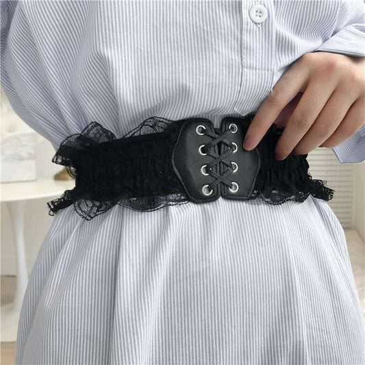Femboy in Black Corset Lace Belt - Femboy Fashion