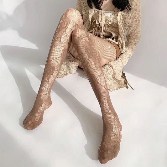 Brown French Lace Pantyhose for Femboy - Femboy Fashion