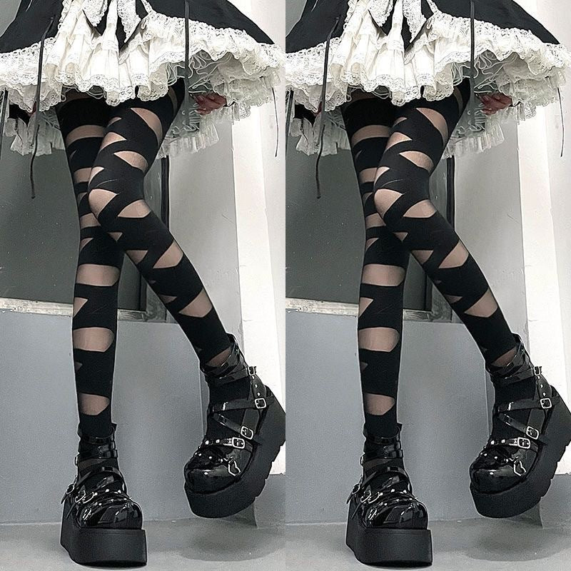 Gothic Lace Pantyhose - Femboy Fashion