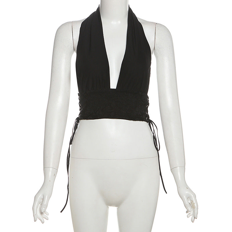 Sexy Black Halter Backless Top