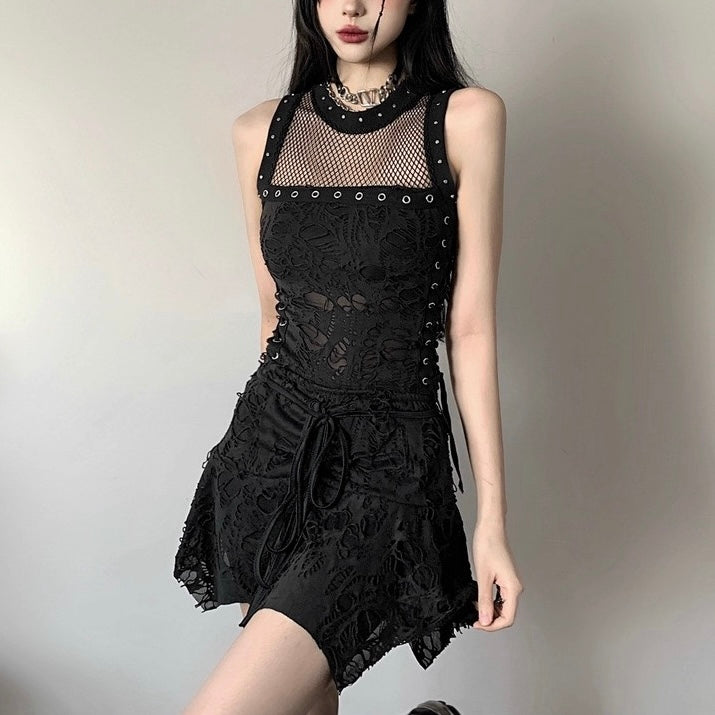 Sexy Lace Skirt And Halter Backless Top Set