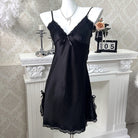 Black Sexy Lace Trim Backless Nightgown - Femboy Fashion