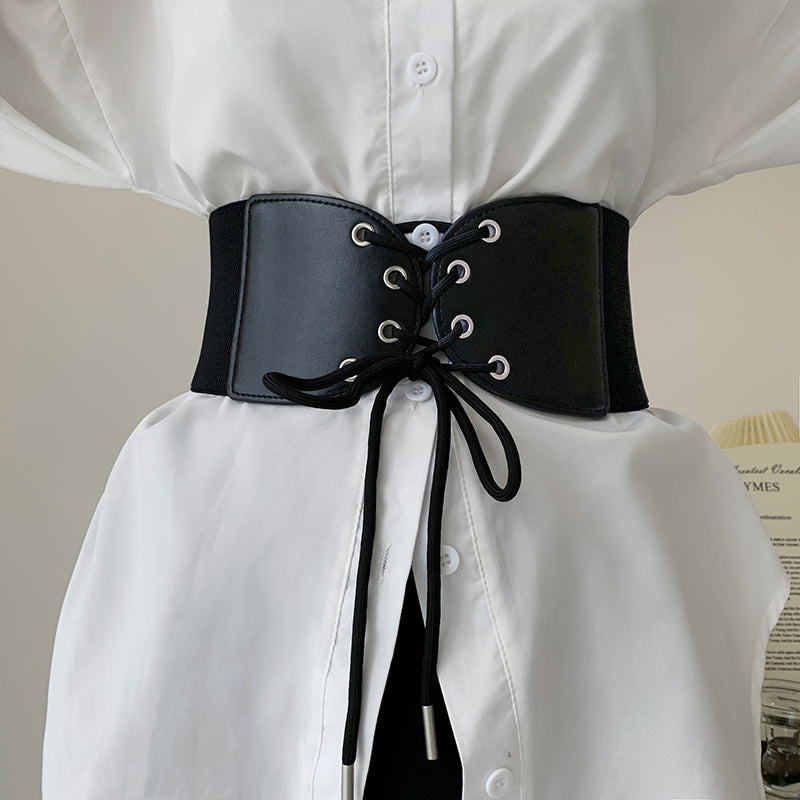 Black Lace Up Corset Belt - Femboy Fashion