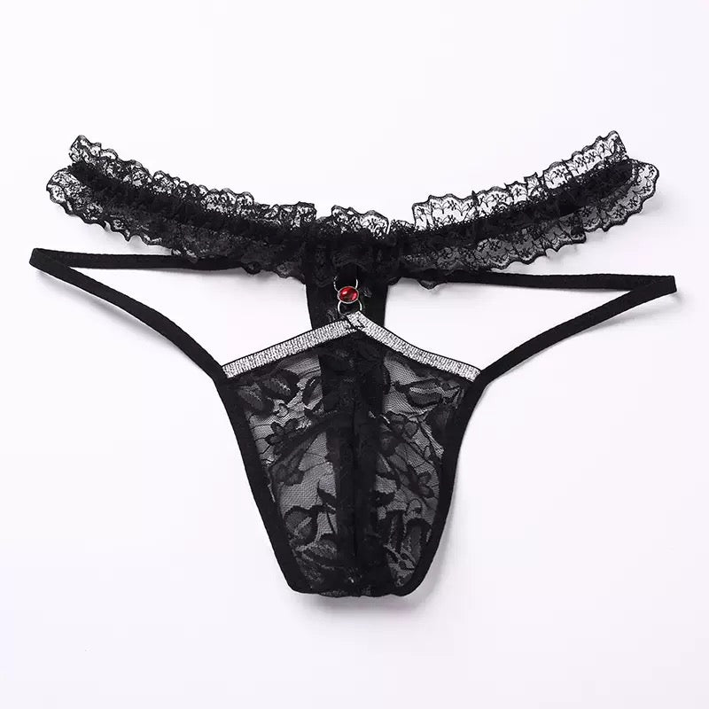 Sexy Low Rise Lace Thong Black Side - Femboy Fashion