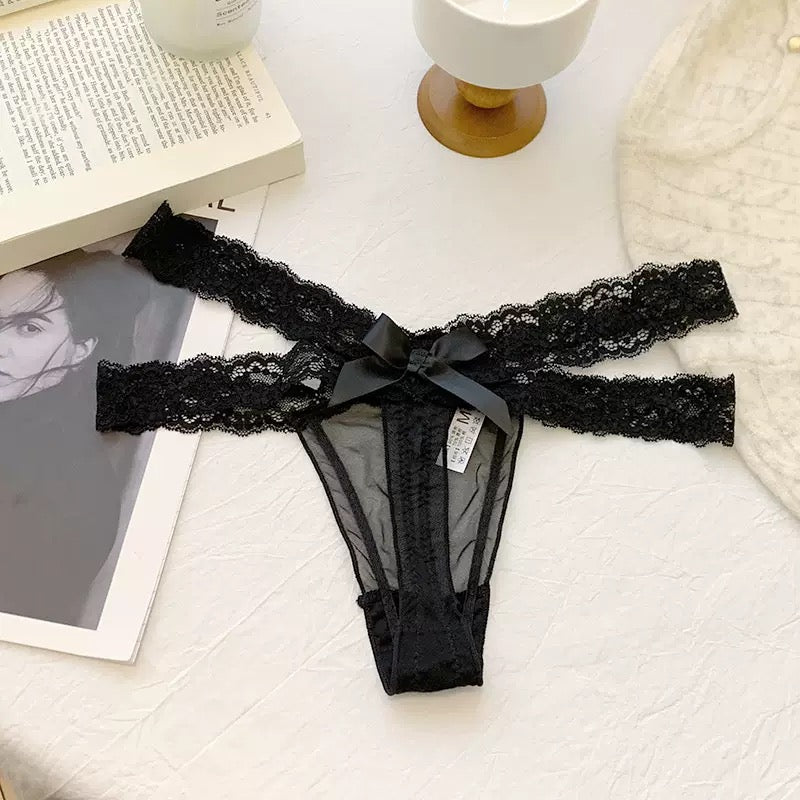 Sexy Low Rise Lace Thong Black Side - Femboy Fashion