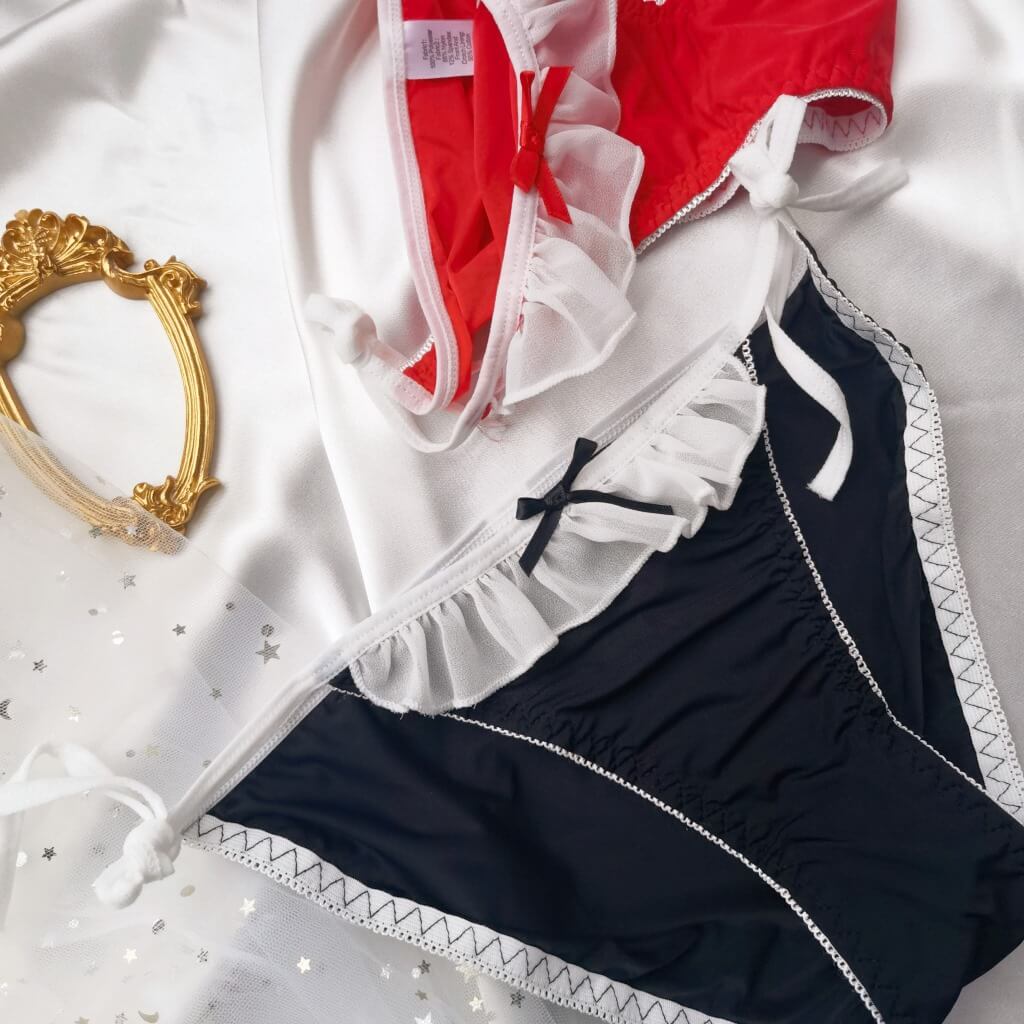 Sexy maid tie side thong panty details