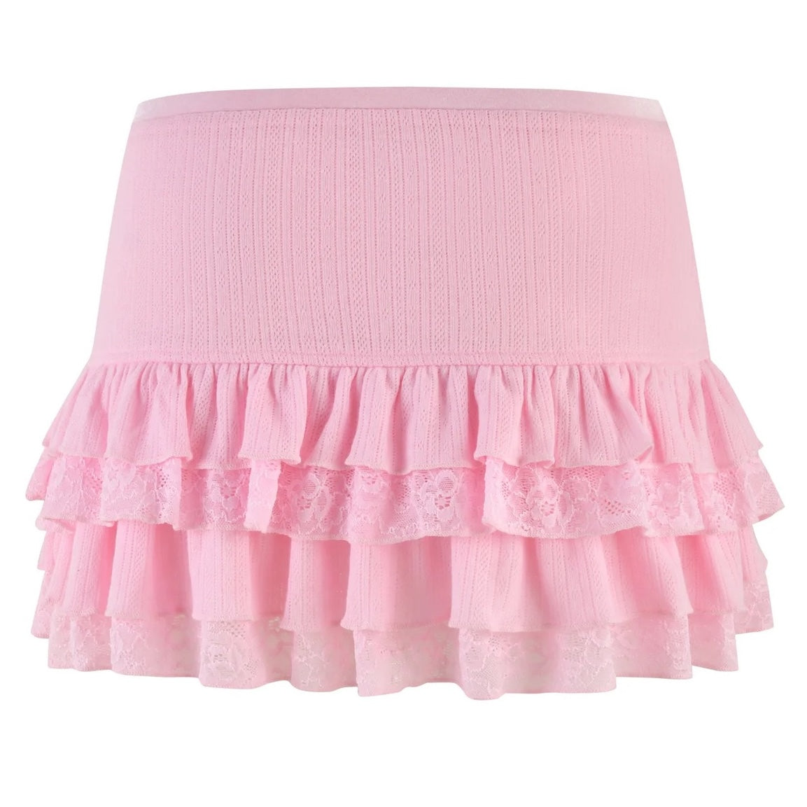 Sexy pink multi layer white lace short skirt