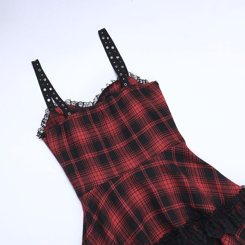 Sexy red and black plaid skirt set back