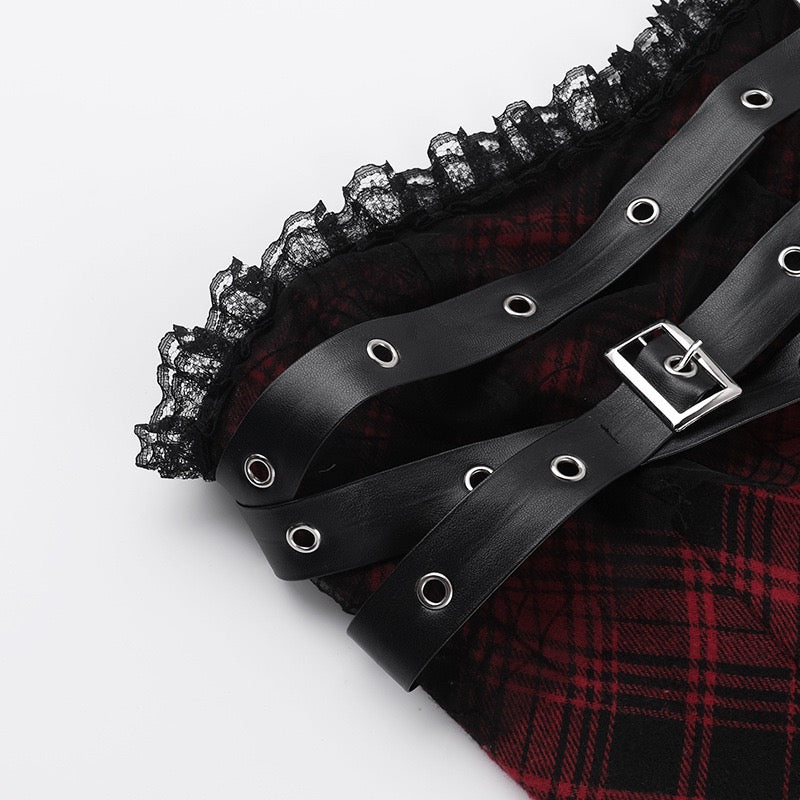 Sexy red and black plaid skirt set side