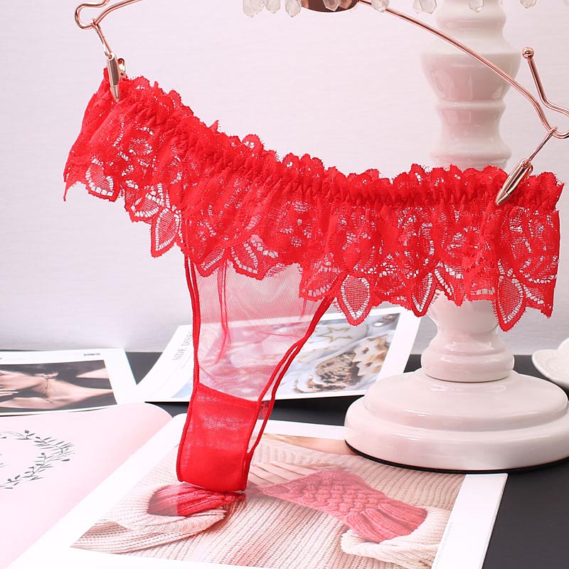 Sexy red sheer lace thong panties