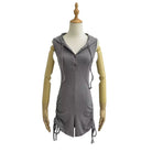 Gray sleeveless romper on a mannequin against a white background