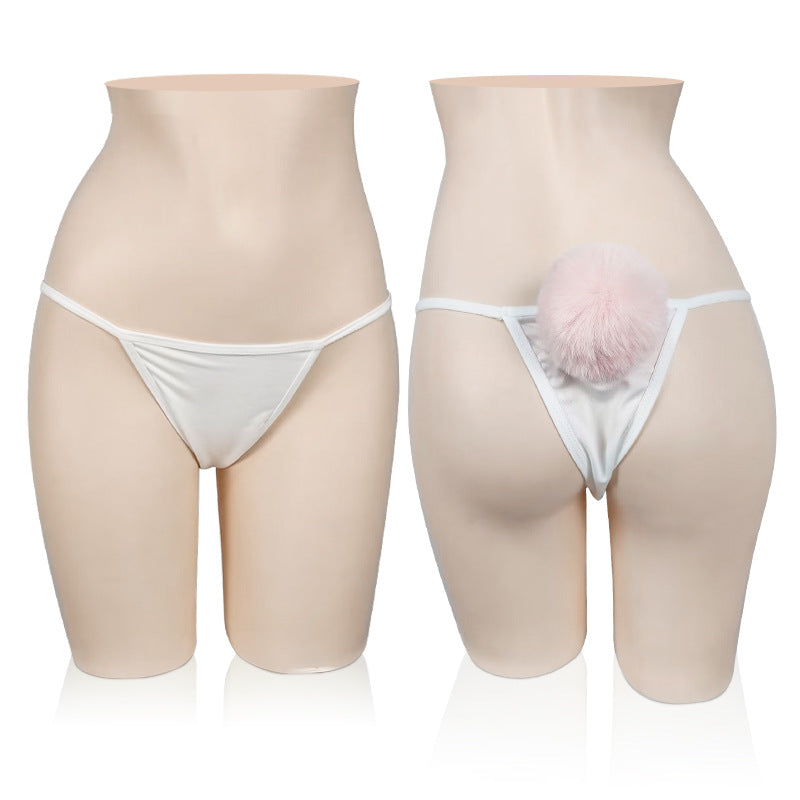 White Thong With Pink Bunny Tail - Femboy Fashion