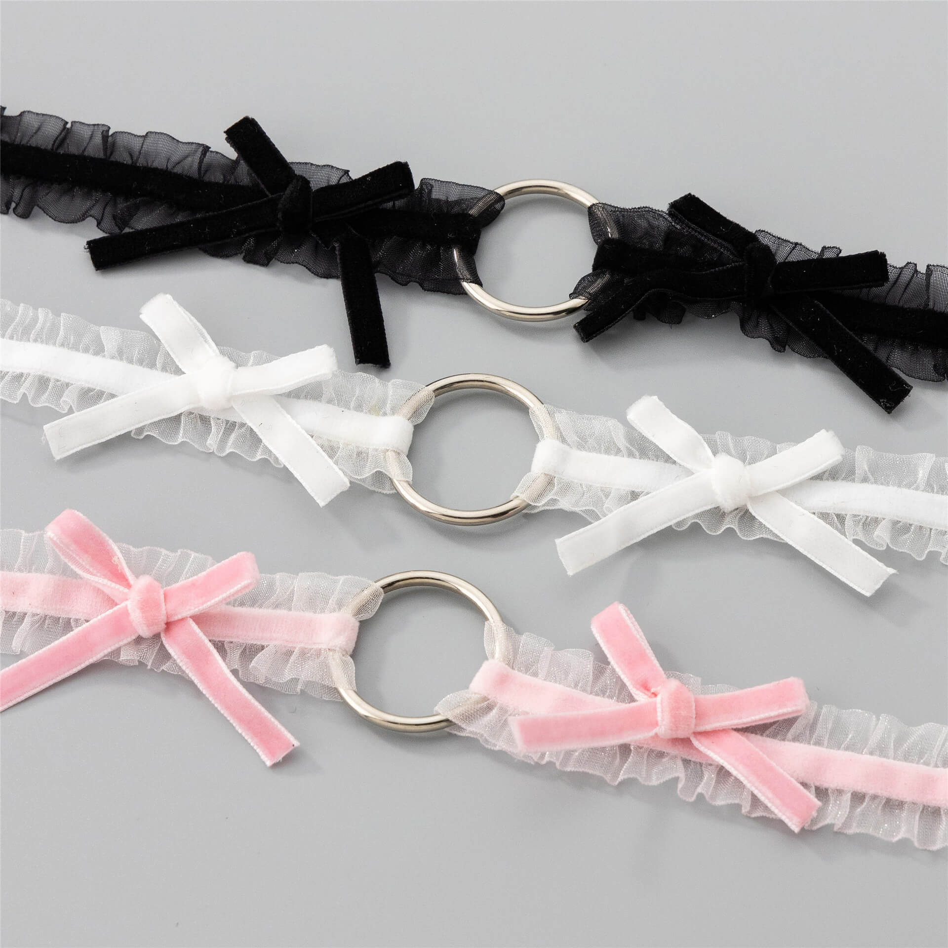 Black And White And Pink Velvet Bow Choker - Femboy Fashion