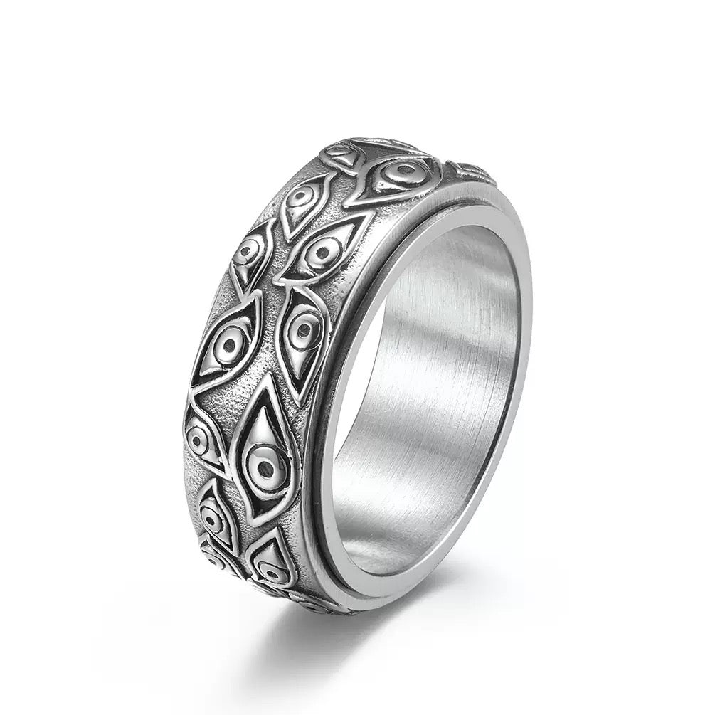 Silver Eye Of God Stainless Steel Ring Band
