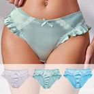 Light blue lace-trimmed underwear with three additional color options displayed below.