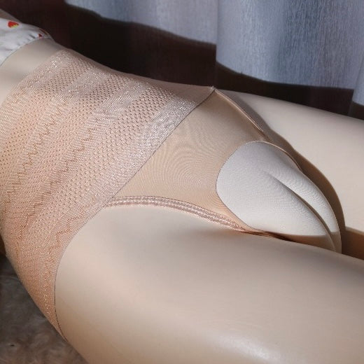 Skin color sexy high waisted camel toe panties with bow