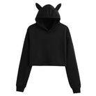 Anime Crop Hoodie With Cat Ears-Black - Femboy Fashion