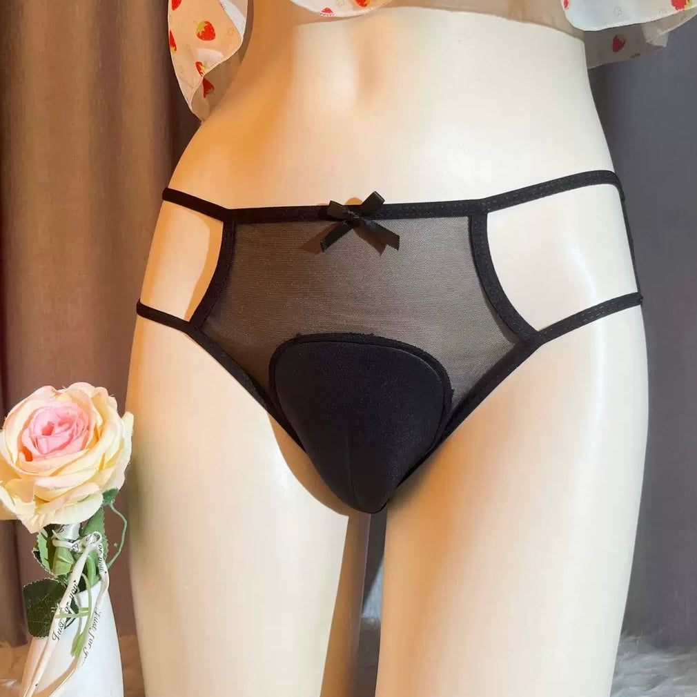 Black Lace Cutout Cameltoe Panties - Femboy Fashion