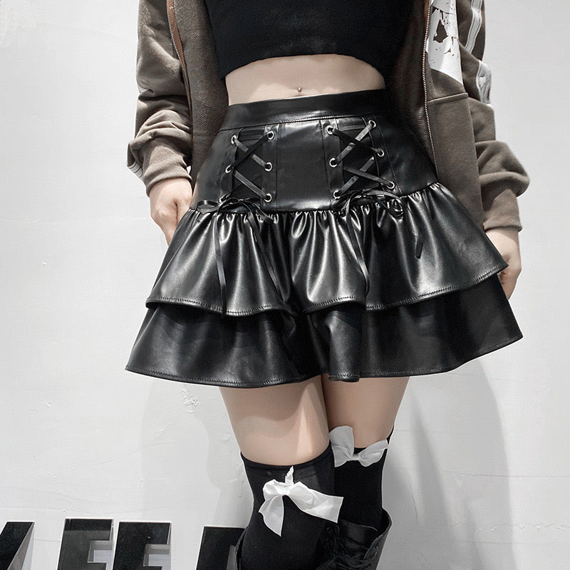 Black Lace Up Gothic Skirt - Femboy Fashion