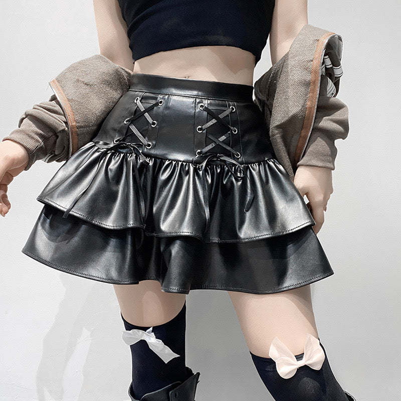 Black Lace Up Gothic Skirt - Femboy Fashion