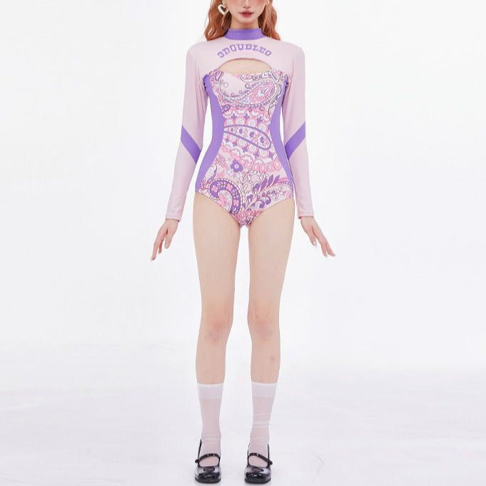 Purple Long Sleeve One-Piece Swimsuit - Femboy Fashion