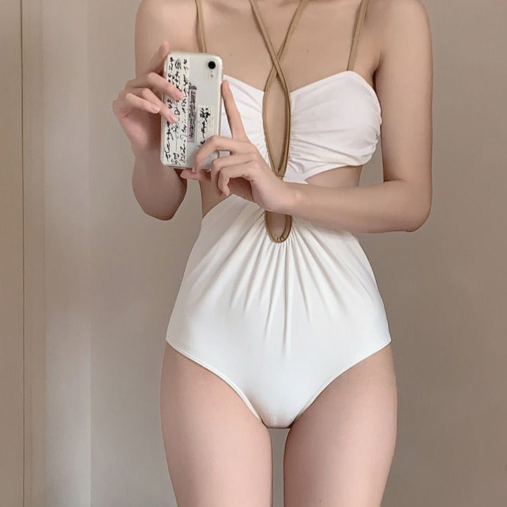 White Bikini Swimwear One Piece - Femboy Fashion