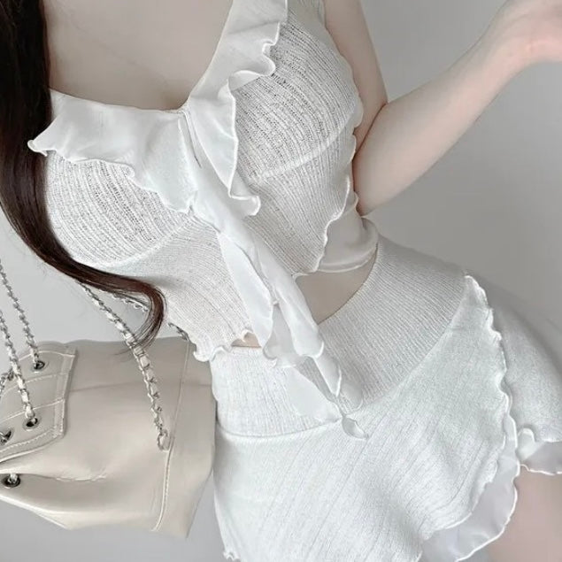 White Ruffle Halter Bikini Set - Femboy Fashion