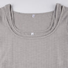 Solid knitting long sleeve two piece set top detail