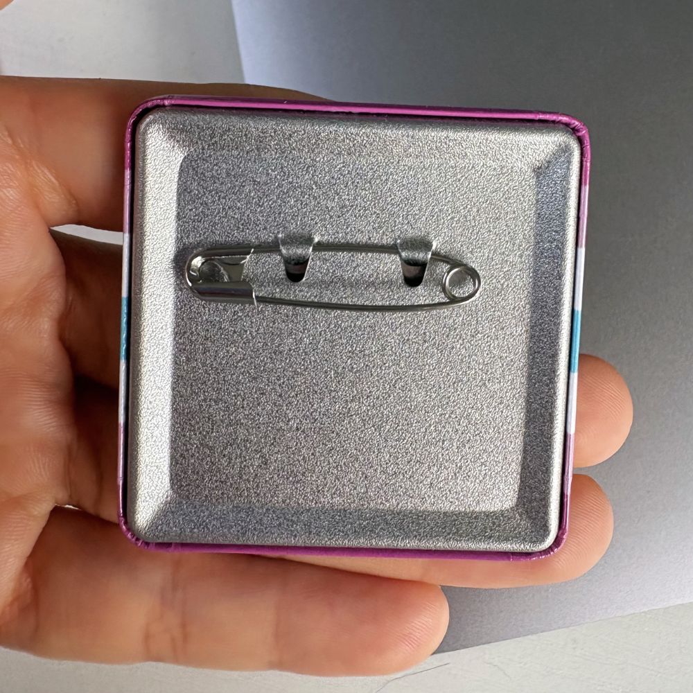 Square femboy pride flag pin back details