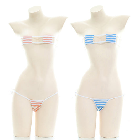 Pink And Blue Stripe Bikini - Femboy Fashion