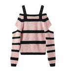 Sweet Black And Pink Off Shoulder Sweater