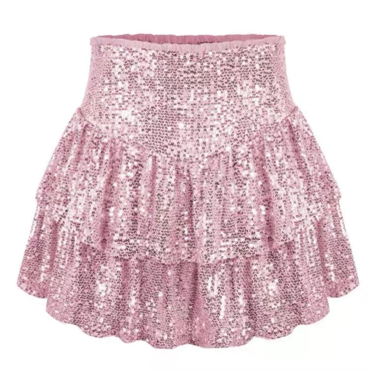 Pink Sequins Mini Cake Skirt - Femboy Fashion