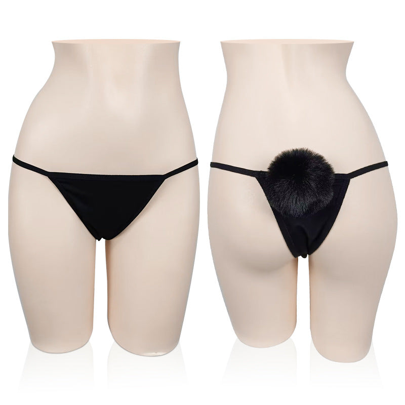 Black Thong With Black Bunny Tail - Femboy Fashion