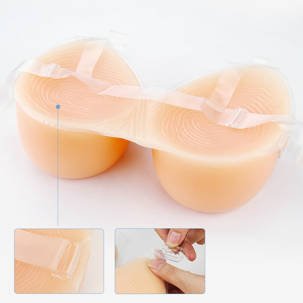 Teardrop silicone breast forms with straps details