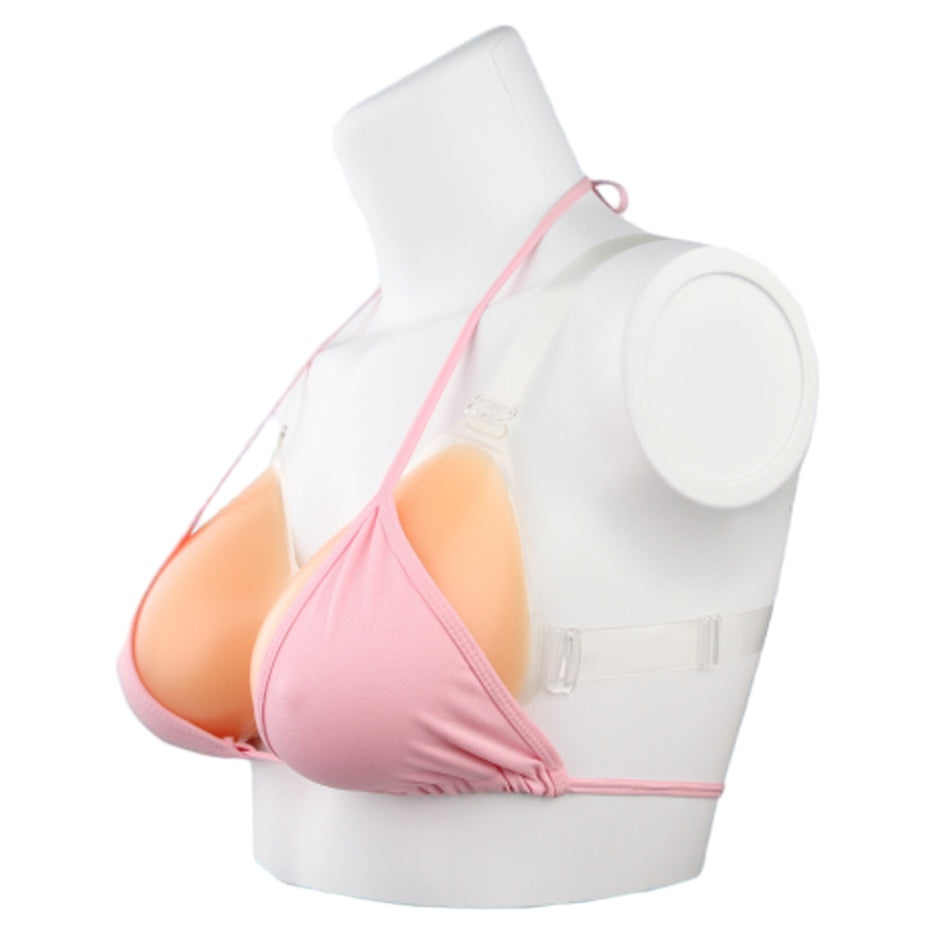 Teardrop silicone breast forms with straps side