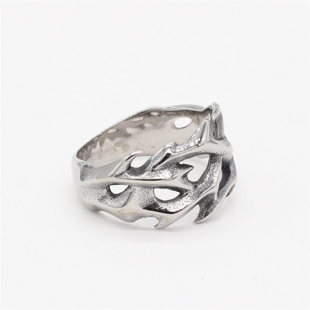 Silver thorny vine stainless steel ring