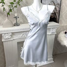 Light Blue Sexy Lace Trim Backless Nightgown - Femboy Fashion