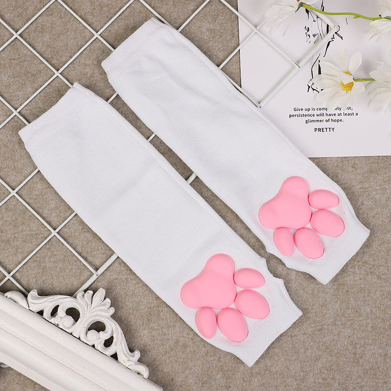 White 3D Cat Paw Fingerless Gloves - Femboy Fashion