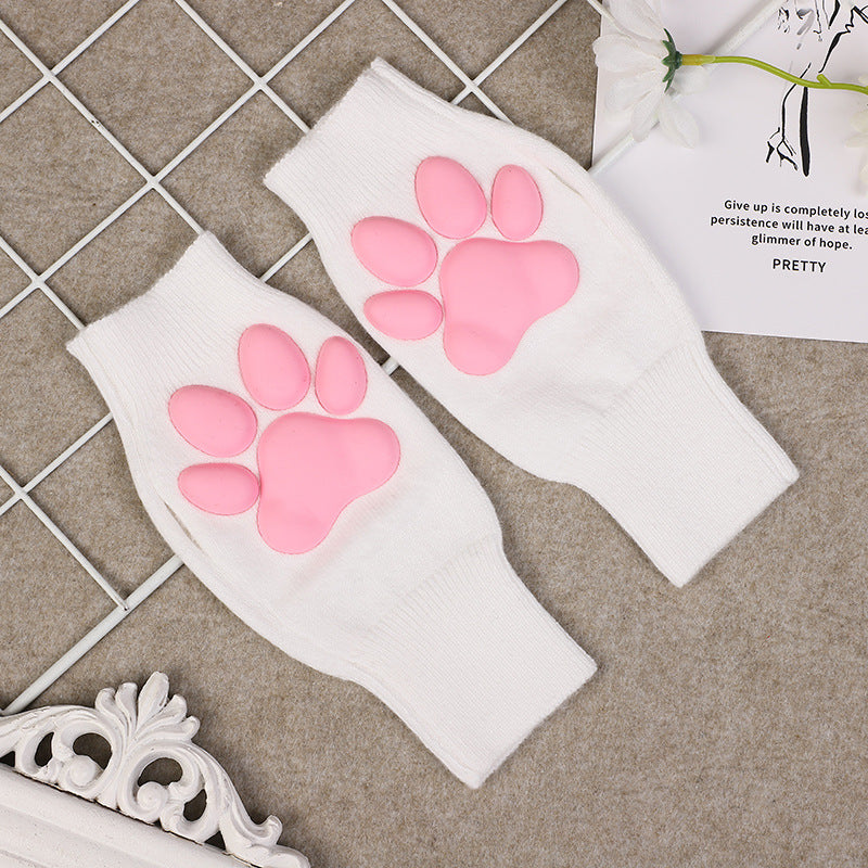 White 3D Cat Paw Knitted Gloves - Femboy Fashion