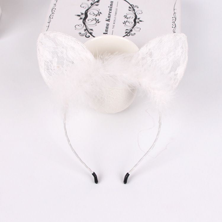 White Lace Cat Ears Headband - Femboy Fashion
