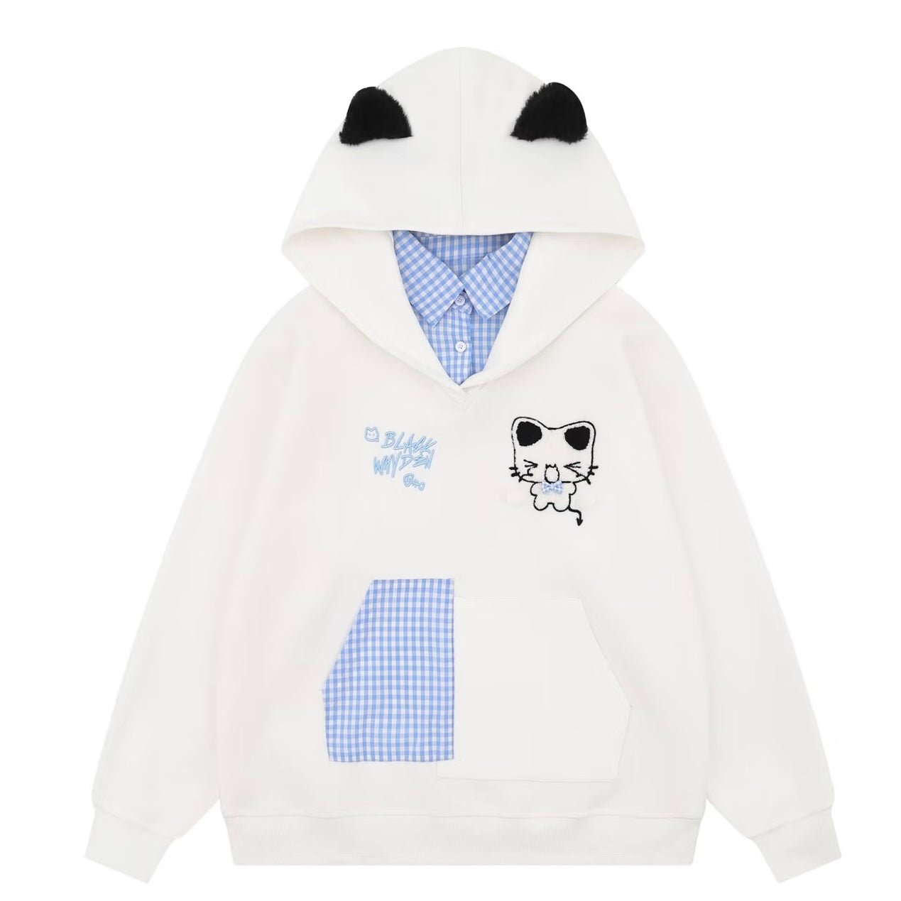 White And Grey Kawaii Cat Hoodie - Femboy Fashion