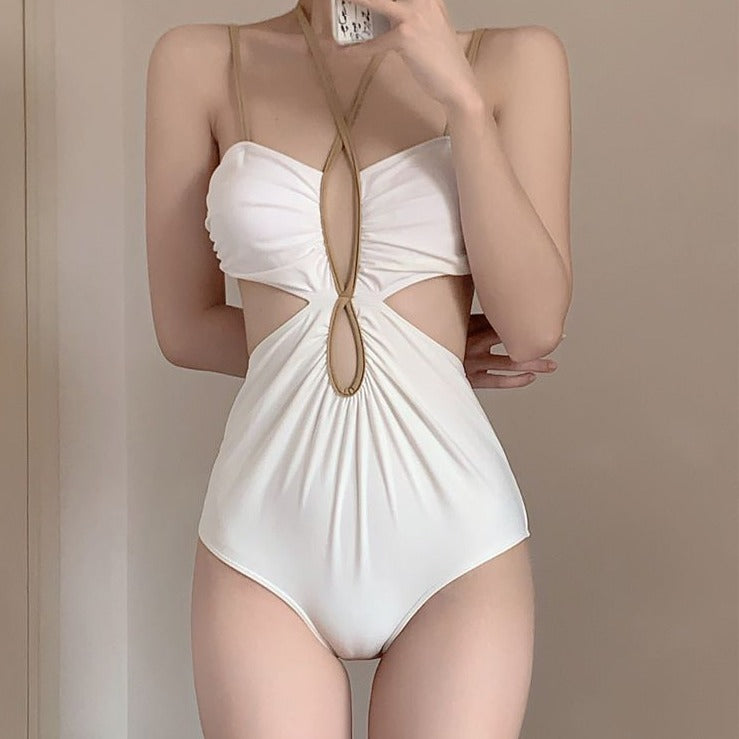 White Bikini Swimwear One Piece - Femboy Fashion