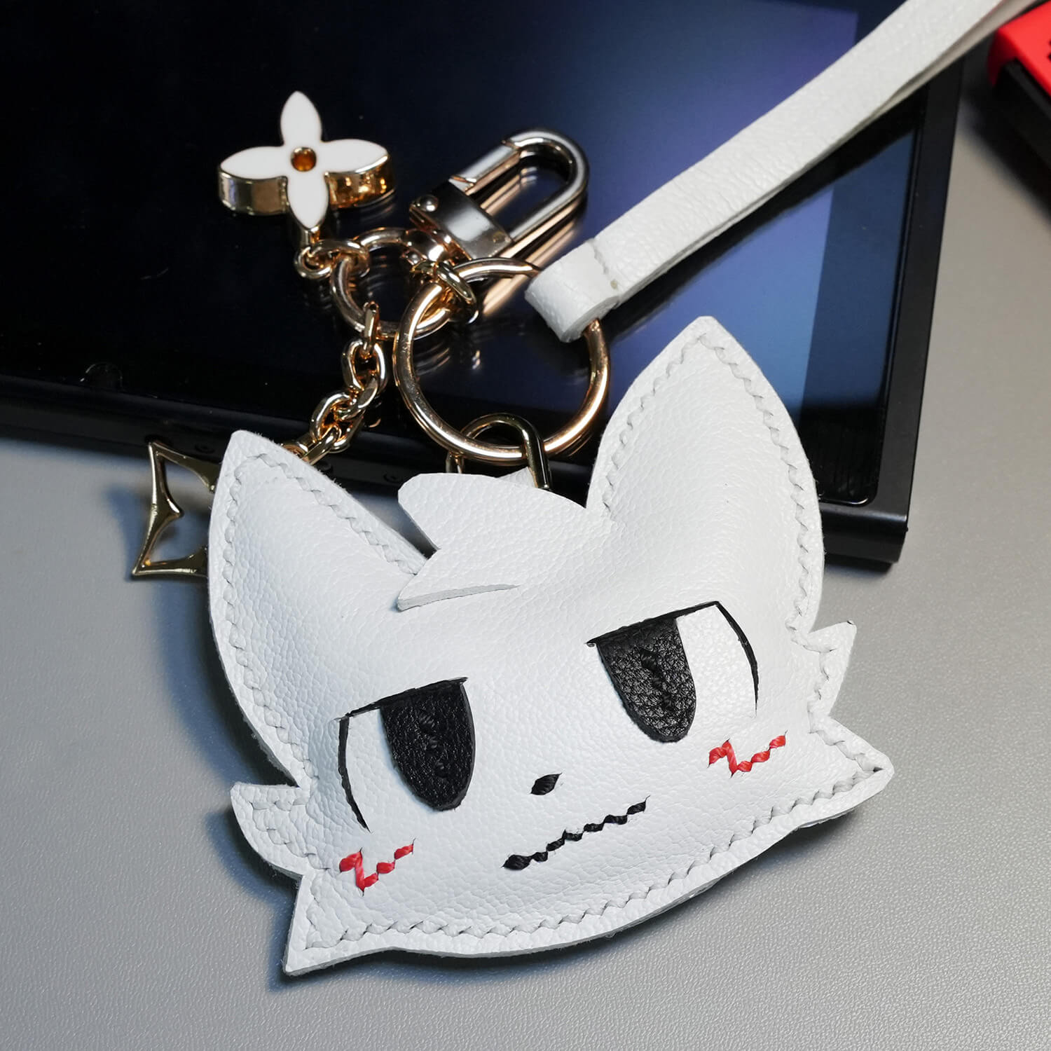 White Leather Boykisser Keychain